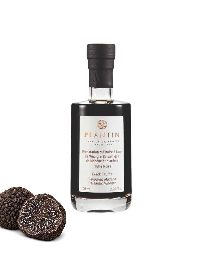 Kulinarische Spezialität auf der Basis von Balsamico-Essig aus Modena mit schwarzem Trüffelgeschmack