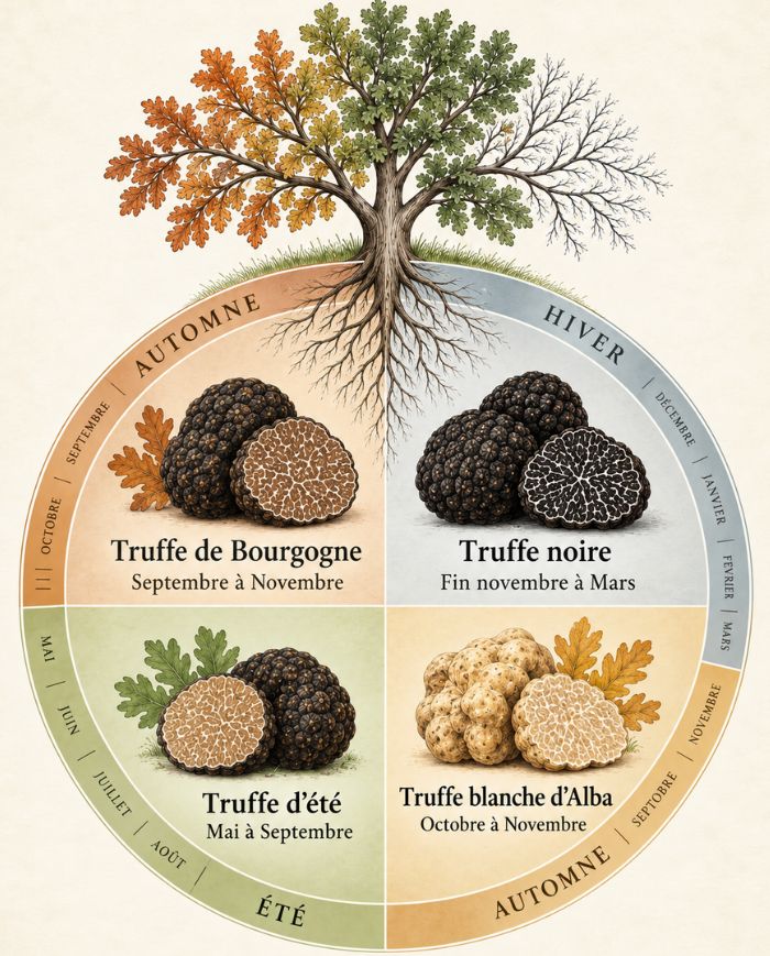 Calendrier de saison de la truffe de Bourgogne de septembre à janvier
